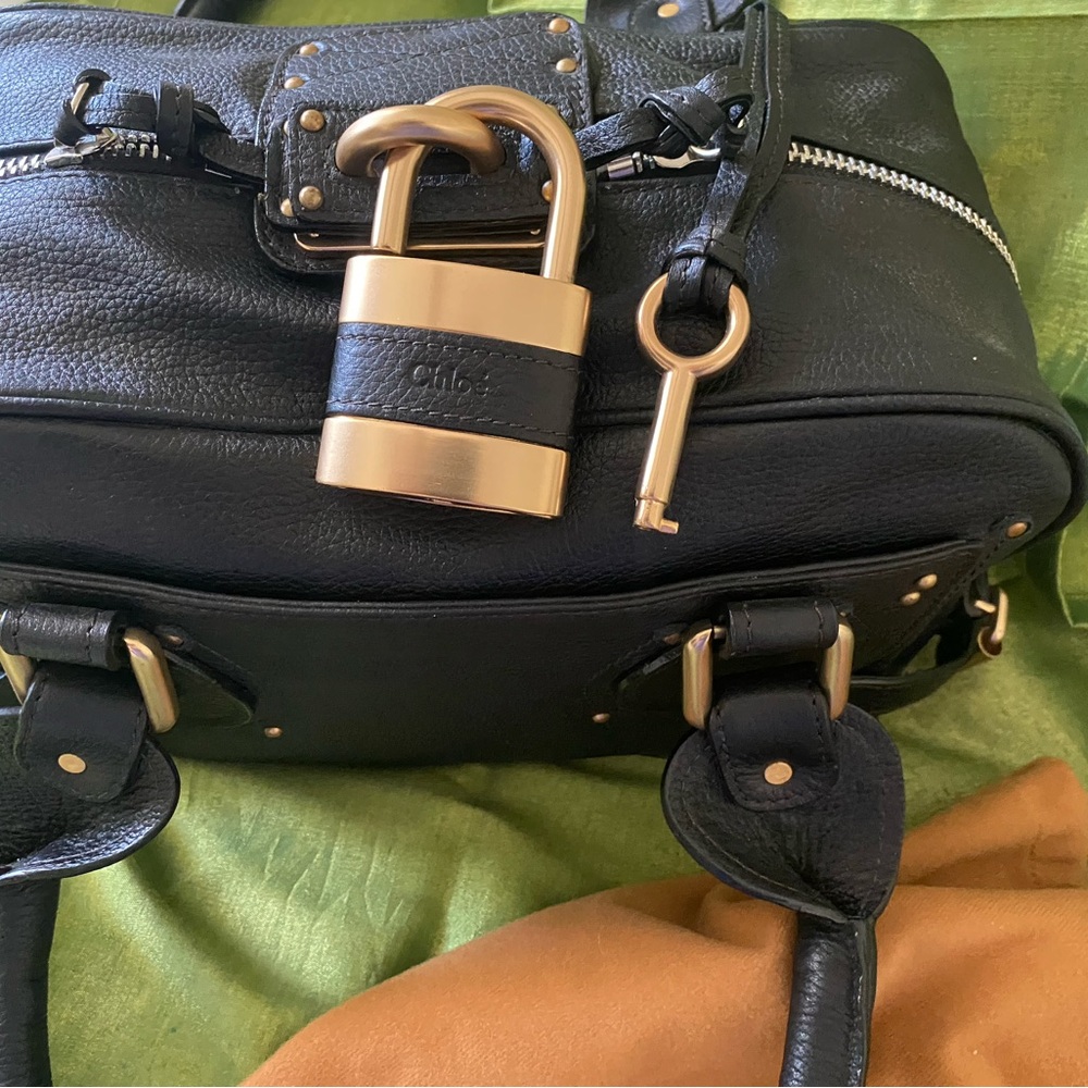 Chloe & Katie Black and Gold Structured Shoulder Bag